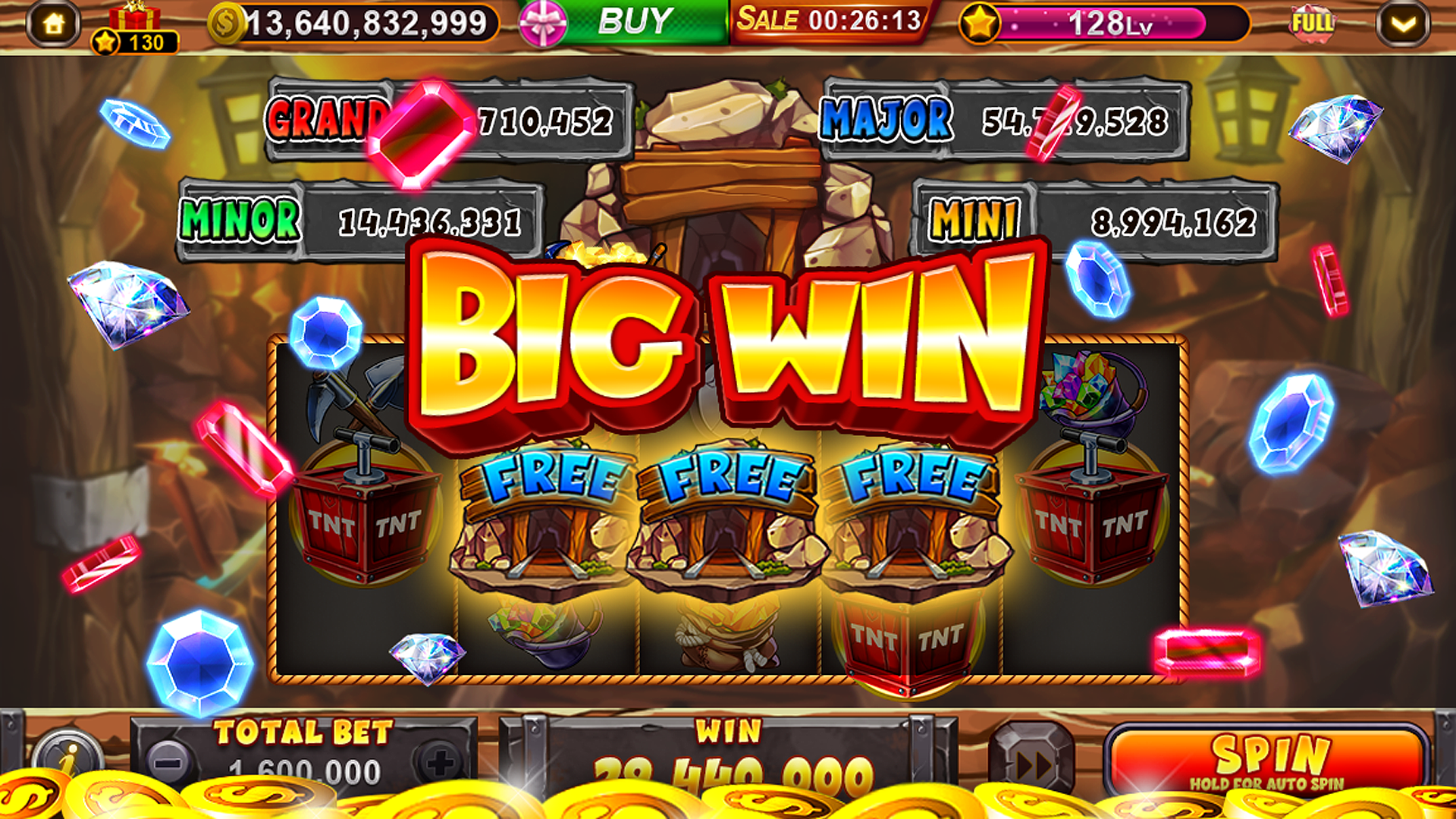 App screenshot displaying a jackpot win notification